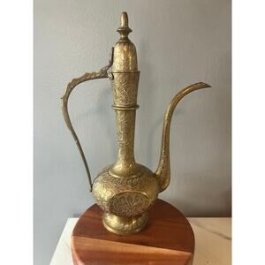 Vintage Hand-Engraved Solid Brass Ewer Pitcher – Ornate Middle Eastern Style